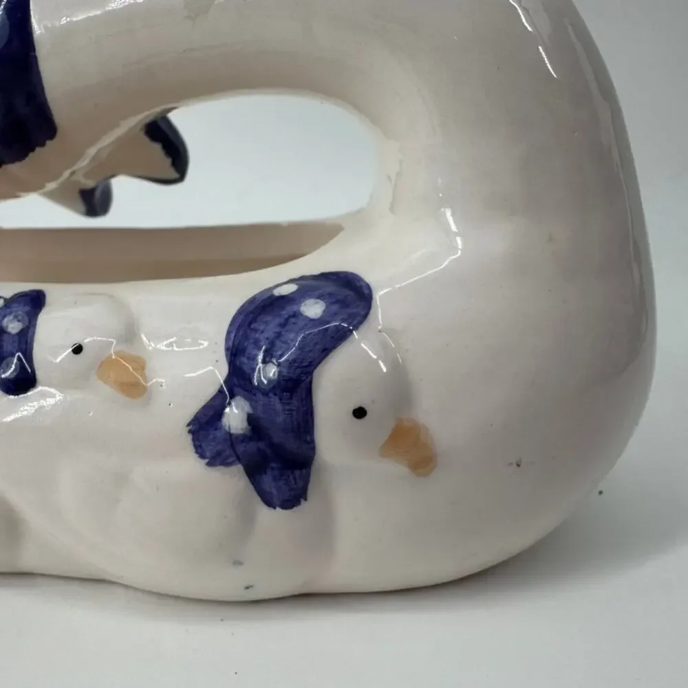 Vintage Goose Cracker Dish Ceramic Country Kitchen Blue Bonnet Goose Goslings